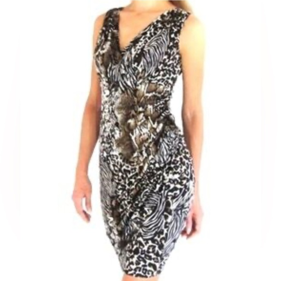 Alfani Sheath Dress Women's Size 10 Animal Print Sleeveless Wrap V Neck. - Picture 1 of 10